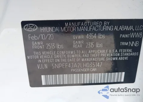 2020 Hyundai Sonata Sel from USA, damaged, VIN 5NPEF4JA2LH035147